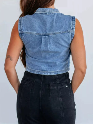 Blue vest with cropped and button-front