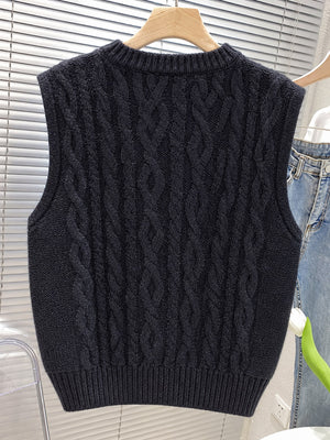 sweater vest in Green with cable-knit and waist-length