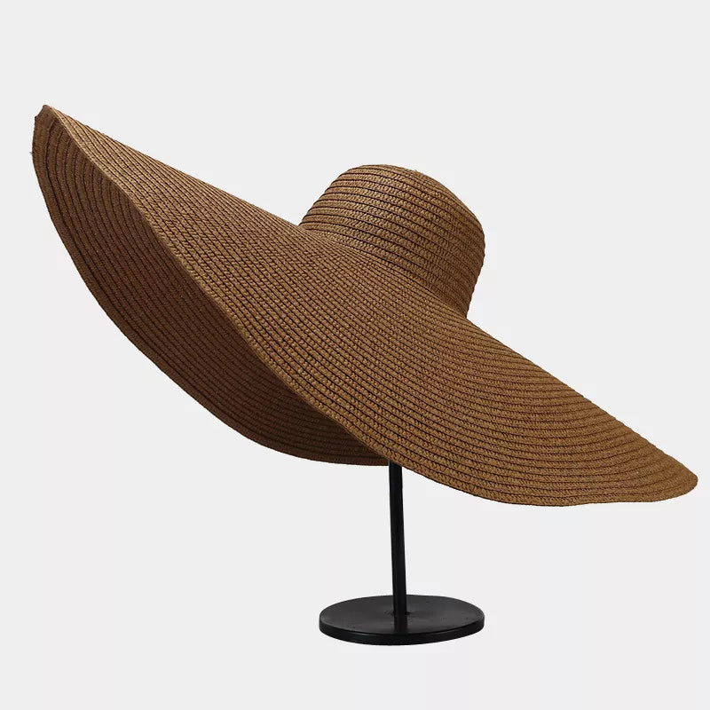 Oversized Wide Brim Straw Sun Hat in Brown with wide brim