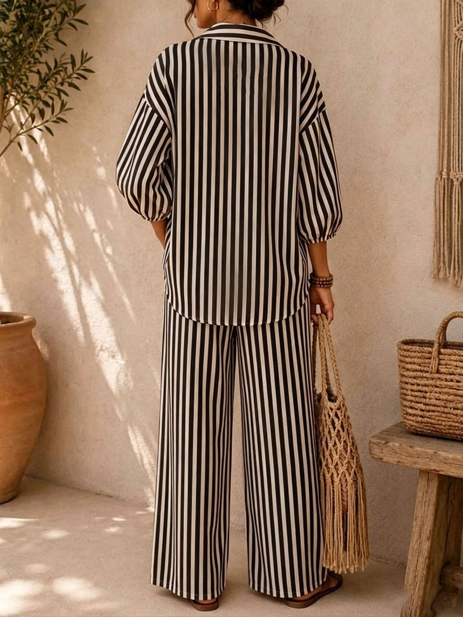two-piece set in crimson red with striped and drawstring