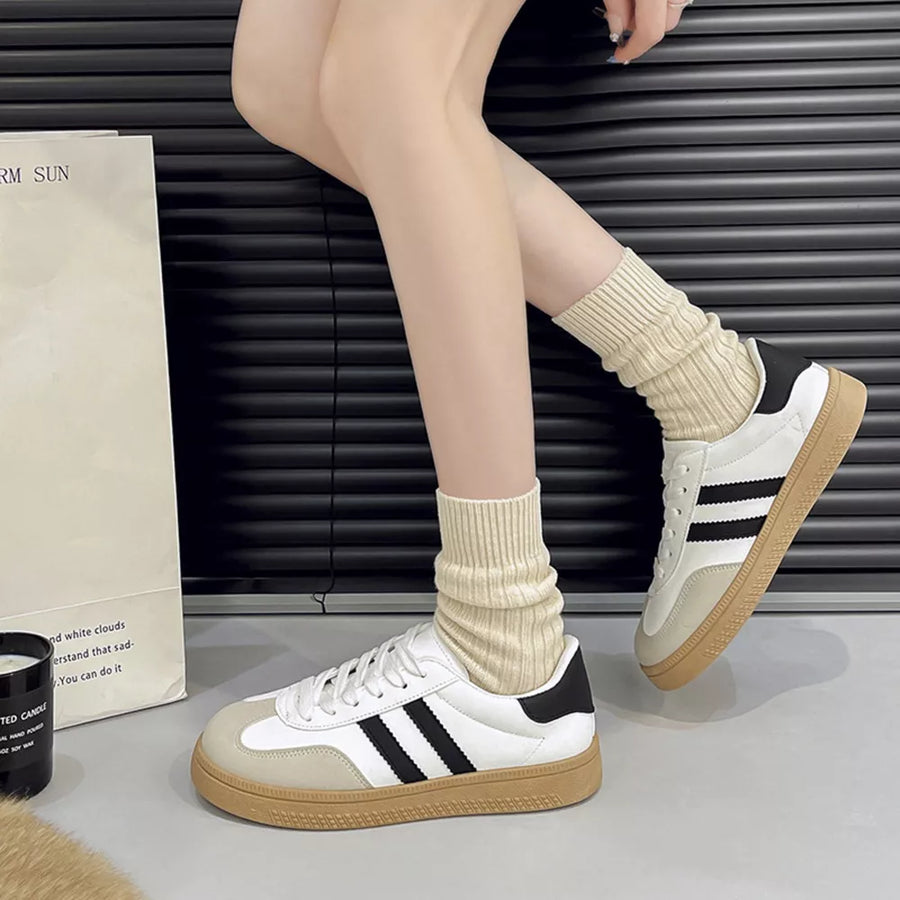Black with Round Toe Lace Up Sneakers