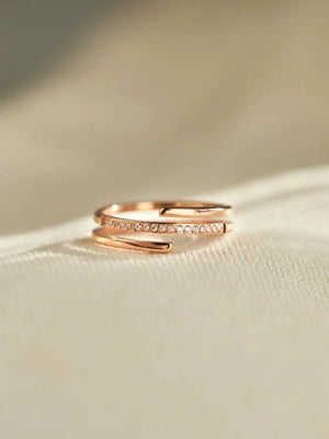 Rose gold double band open ring with pave zirconia detail