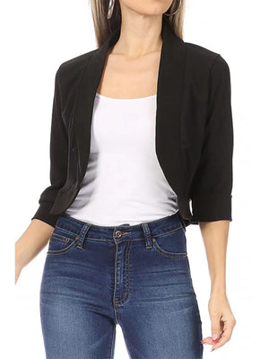 Yellow Full Size Cropped Open Front Blazer Plus Size