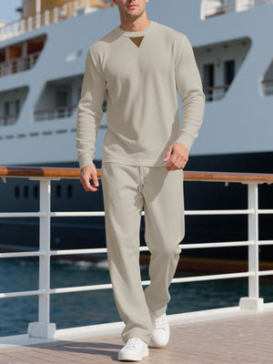 pajama set in Grey with two-piece and hip-length, full-length