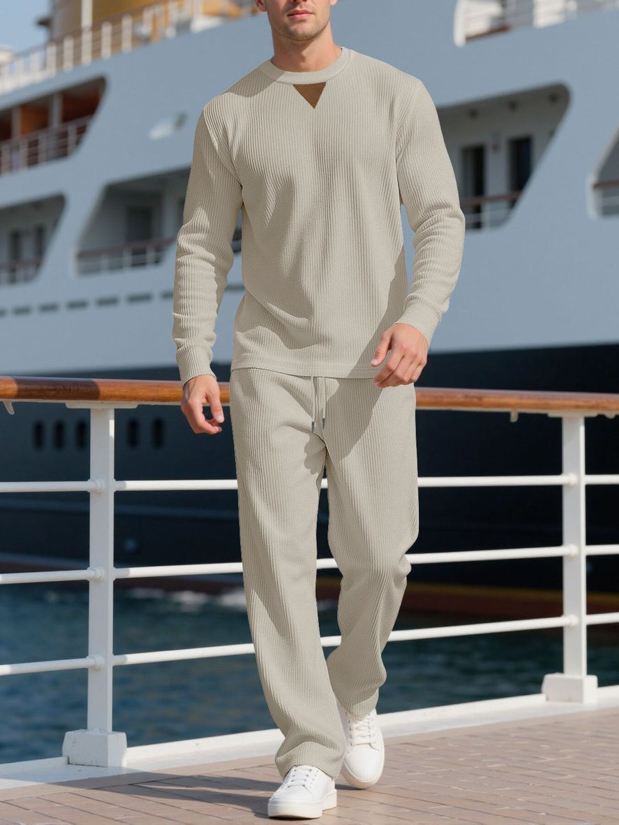 pajama set in Grey with two-piece and hip-length, full-length