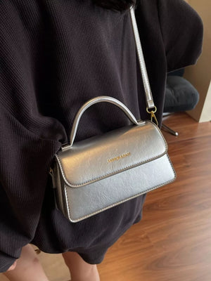 Silver Top Handle Flap Mini Crossbody Bag