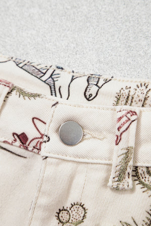 jeans featuring western print in sage green with 98% cotton, 2% elastane Care instructions: Machine wash cold texture