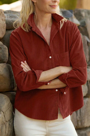 button-up shirt in rust featuring buttoned and relaxed fit