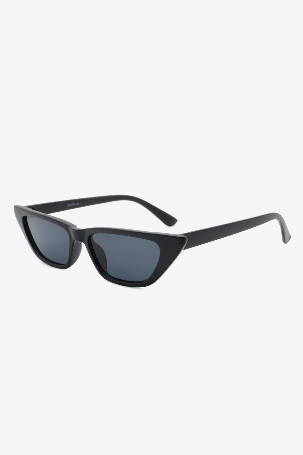 Black angular cat eye sunglasses with dark lenses and sleek frames.