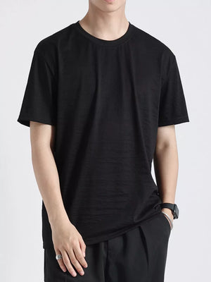 Men's black relaxed fit cotton t-shirt with crew neck and short sleeves.