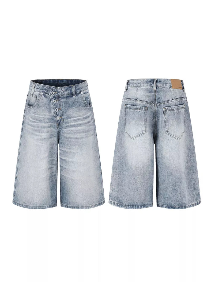 Blue capris with capri and button-front