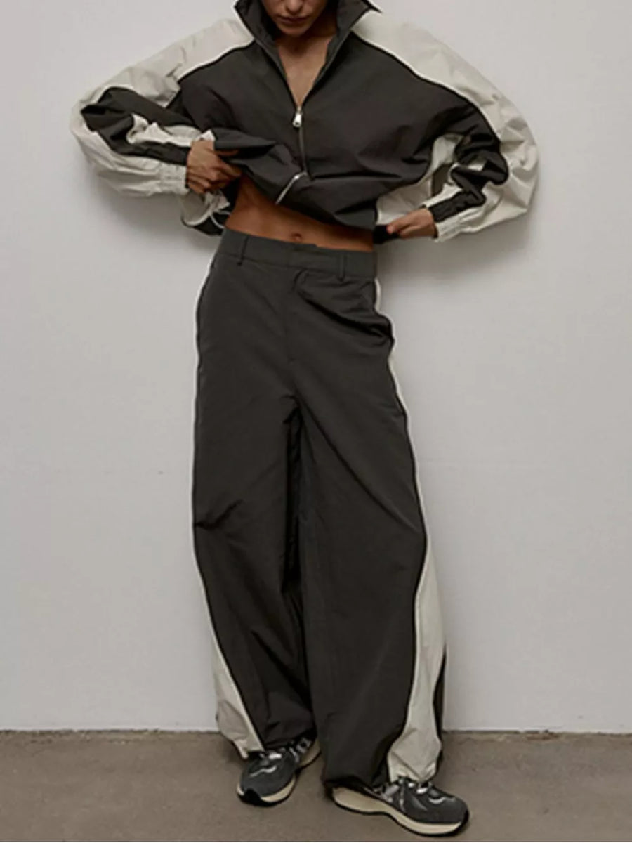 Color Block Zip Up Outerwear And Pants Set in Grey, view 13