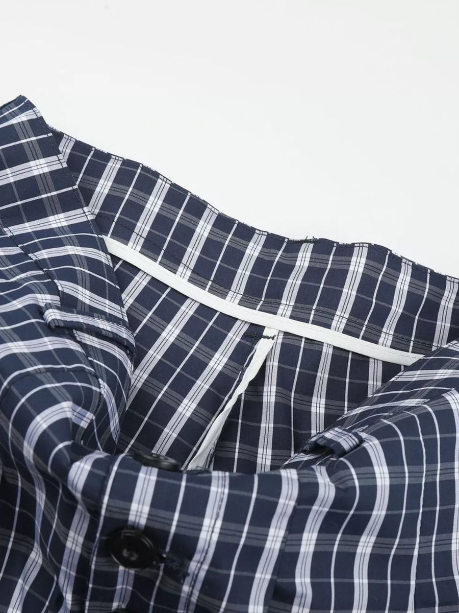 Men's Wide Leg Plaid Button-front Pants option 8