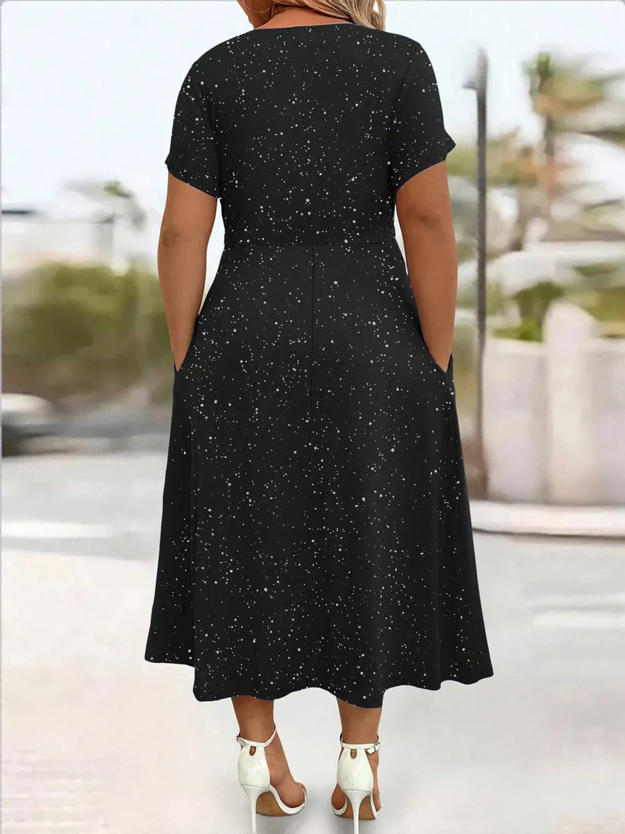 Full Size Glitter Flutter Sleeve Midi Dress Plus Size in Red