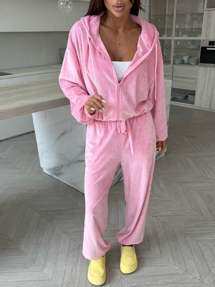 Cropped Zip-Up Hoodie And Joggers Set in Pastel Blue