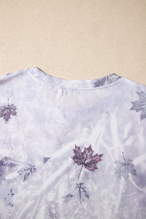 Faded camouflage tunic tee with crew neck and leaf print.