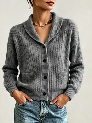Full Size Shawl Collar Cable Knit Cardigan in White