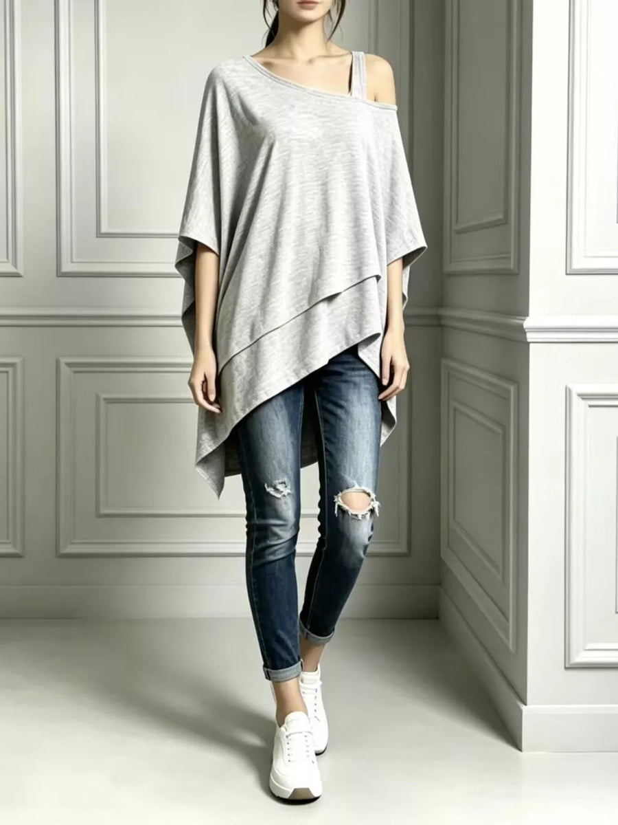 Black Full Size Asymmetrical Neck Short Sleeve T-shirt Plus Size
