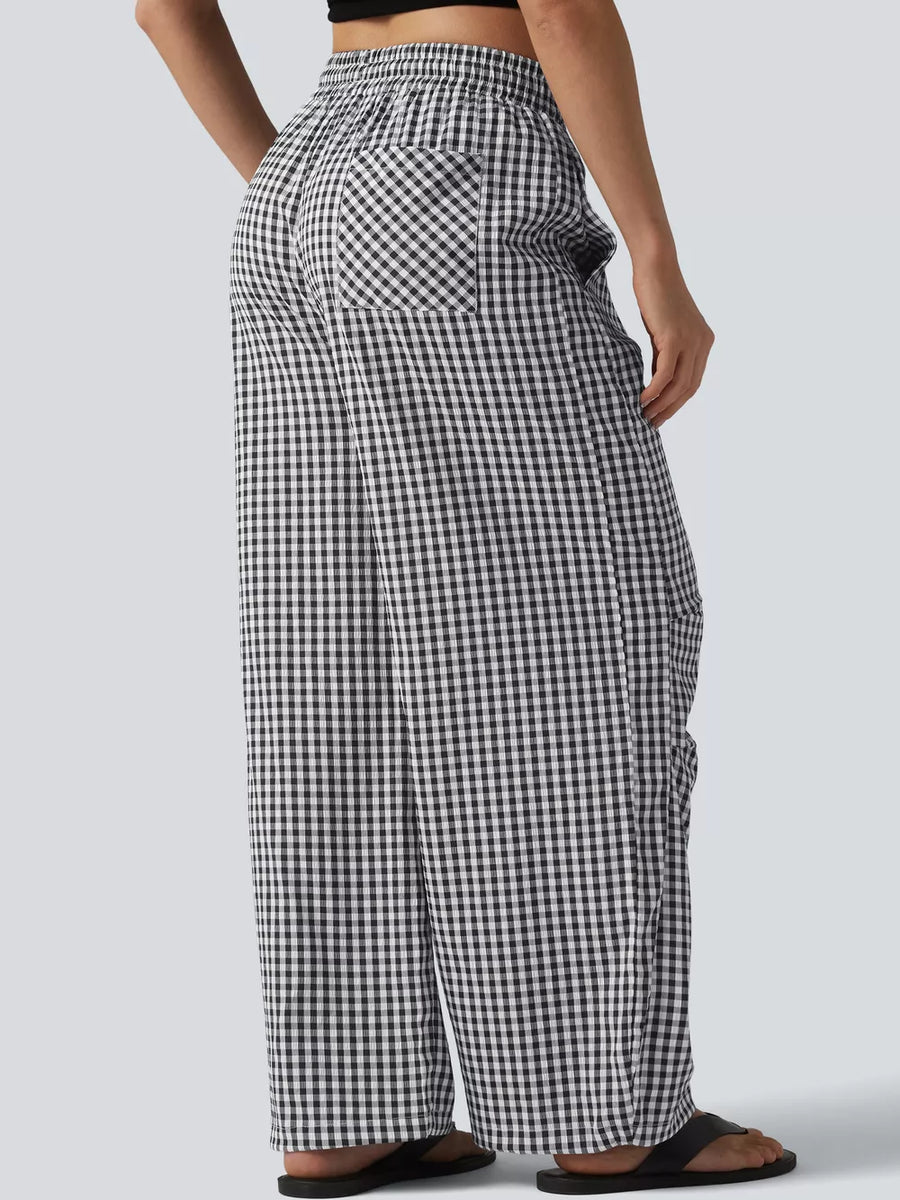 wide-leg pants in red with drawstring waist and full-length
