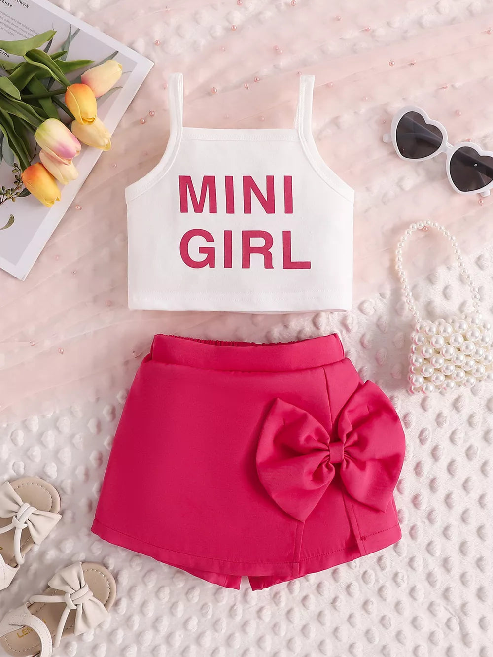 Children's Letter Graphic Cami And Bow Skort Set in this colorway