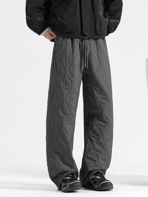 Men's dark gray quilted sweatpants with a relaxed fit and drawstring waist.