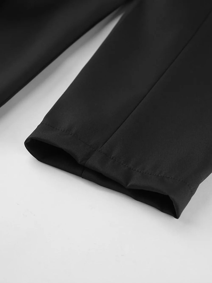 Button Down Pleated Blazer And Wide-leg Pants Set in Black, view 11