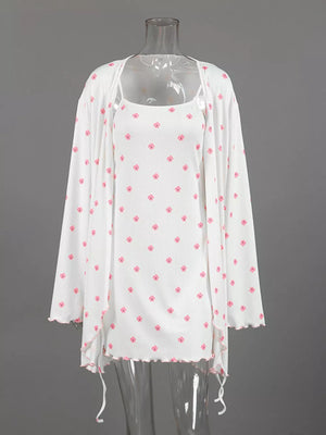 wrap dress in White with ditsy floral and ruffled hem