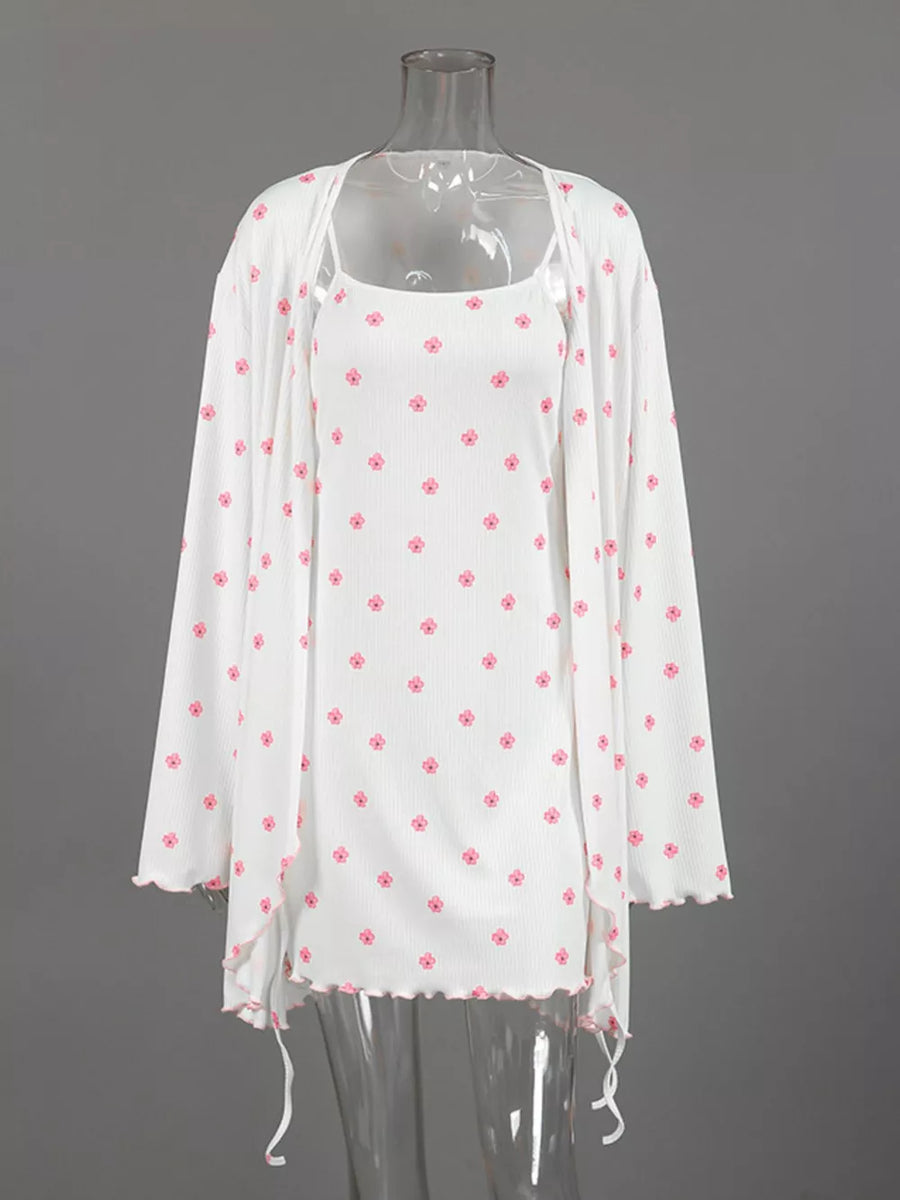 wrap dress in White with ditsy floral and ruffled hem