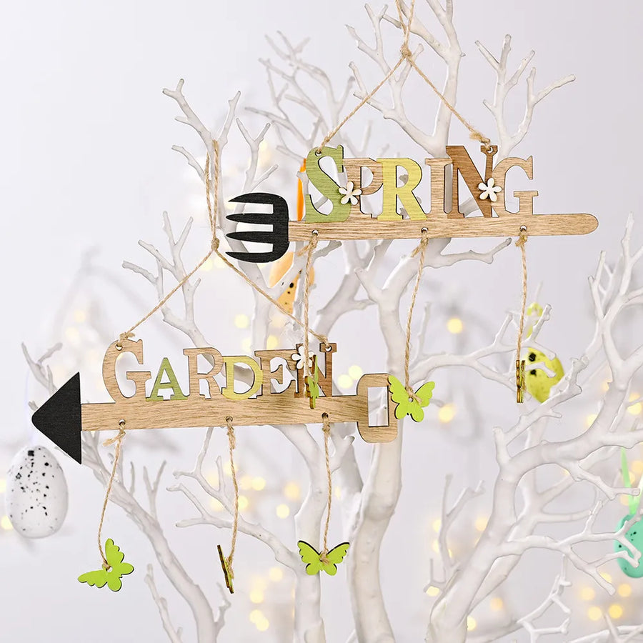 Spring Garden wooden sign with butterflies and garden tool accents.