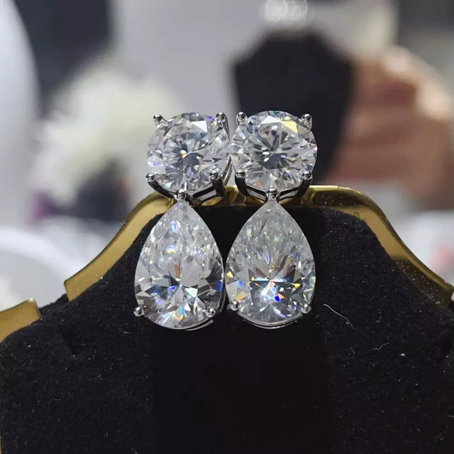 Platinum-Plated,925 sterling silver,Moissanite Carat weight: 16CT Care instructi earrings in silver with drop silhouette