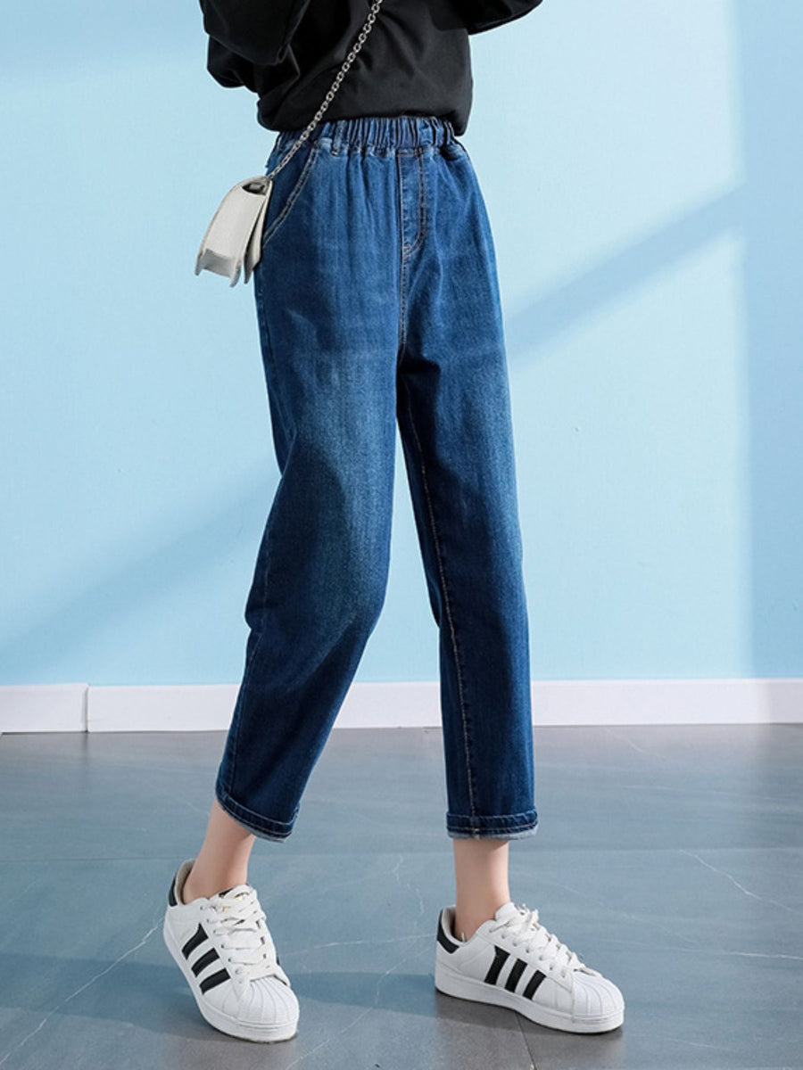 jeans in Blue with washed and ankle-length