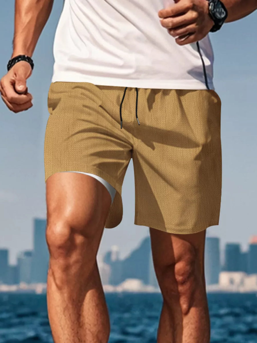Red Men's Drawstring Casual Shorts