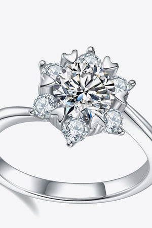 Silver floral cluster diamond ring in 925 sterling silver with sparkling stones.
