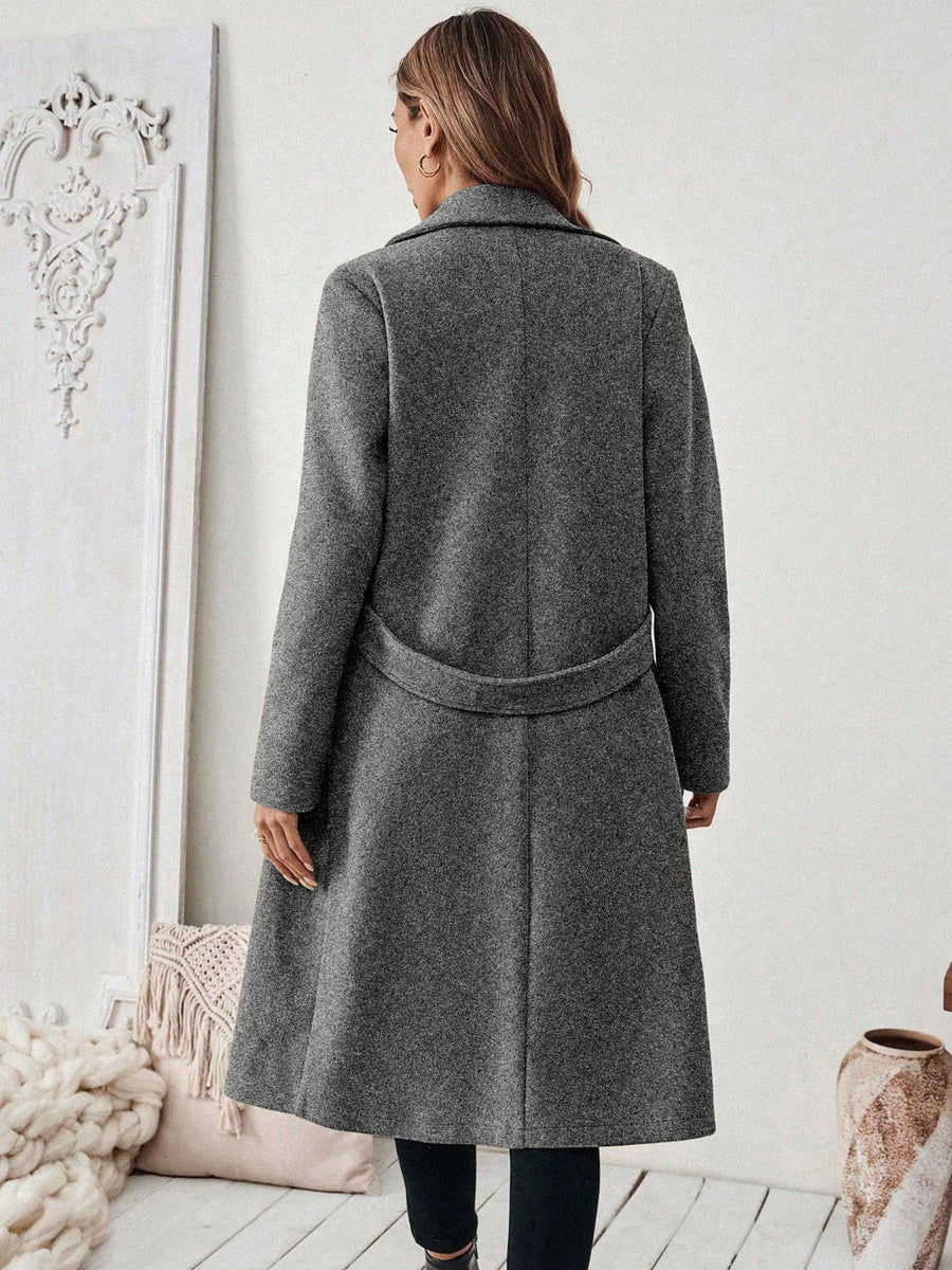 Lapel Collar Longline Coat in Camel