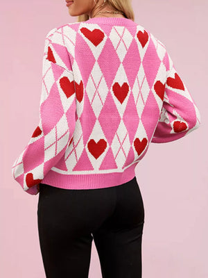 cardigan in pink with argyle and buttoned