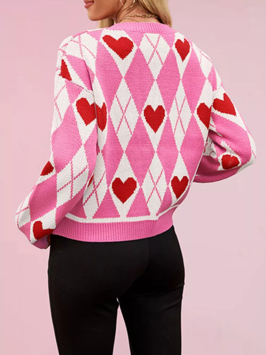 cardigan in pink with argyle and buttoned