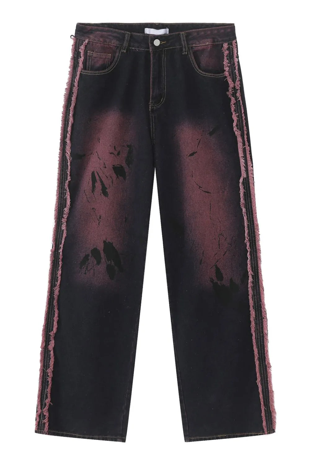 Distressed wide-leg jeans in mocha with frayed trim and tie-dye effect