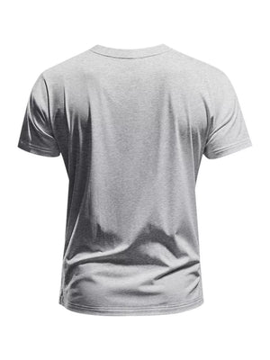 Essential slim fit light gray cotton t-shirt with a crew neck, shown from the back.