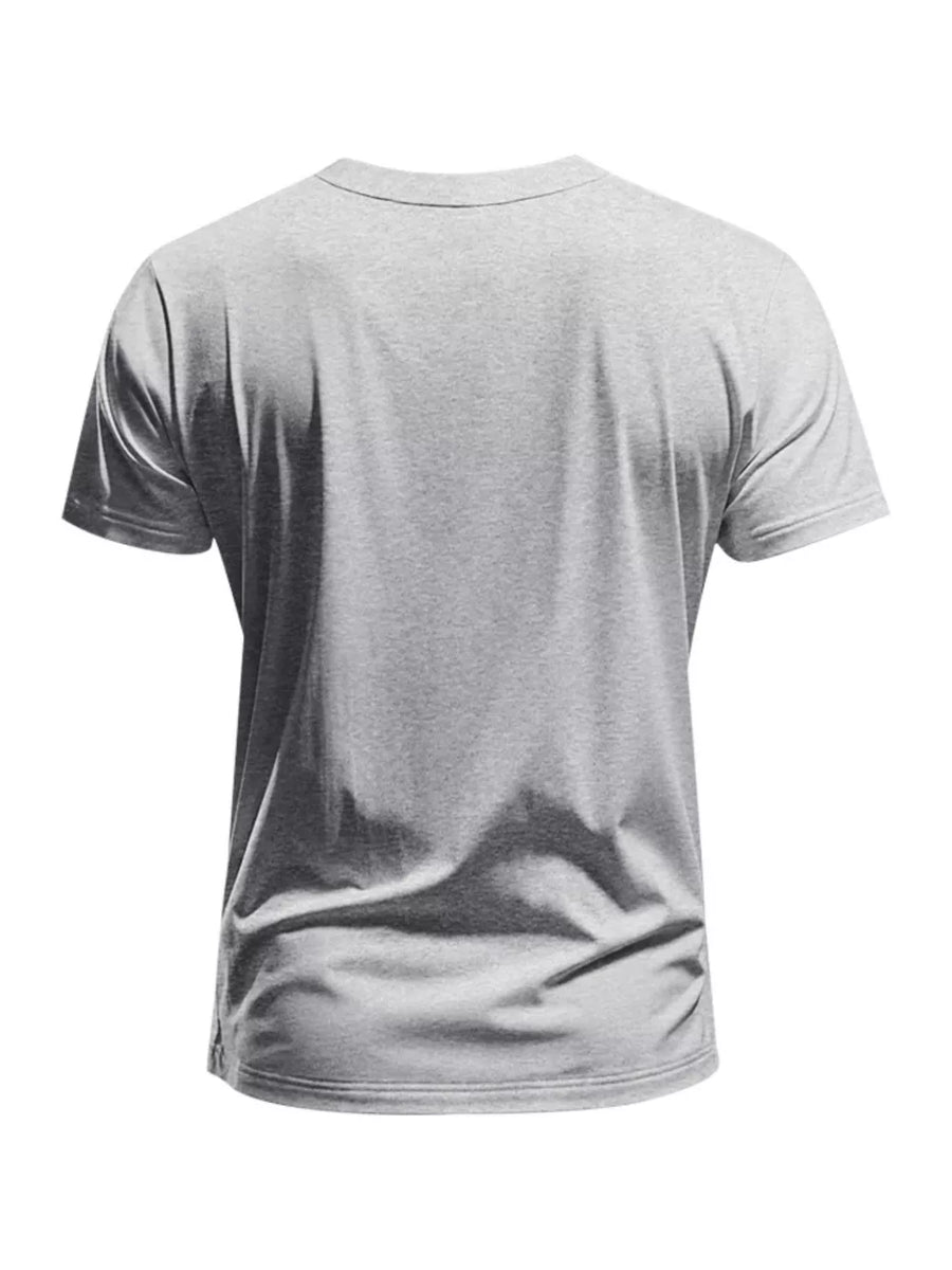 Essential slim fit light gray cotton t-shirt with a crew neck, shown from the back.