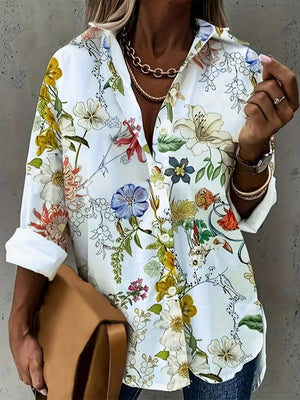 white button-down shirt with floral and collared
