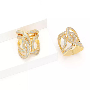 18K Gold-Plated, Copper, Zircon Care instructions: Avoid wearing during exercise ring in Gold with wide band silhouette