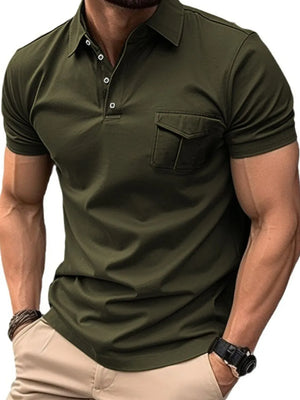 Army green acrylic short sleeve polo shirt with utility chest pocket
