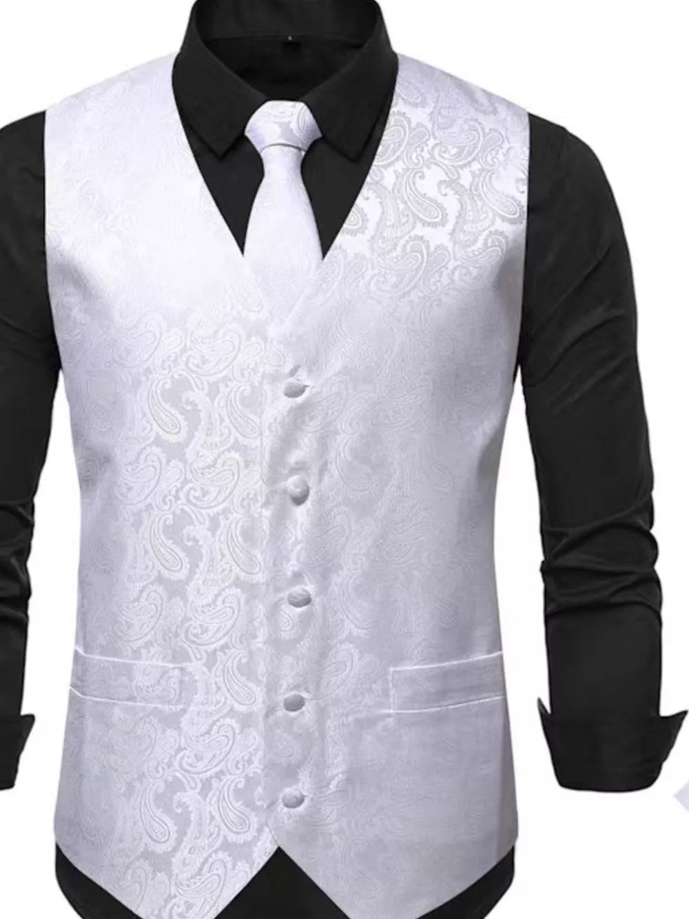 Silver Men's Full Size Paisley Print Button Up Vest