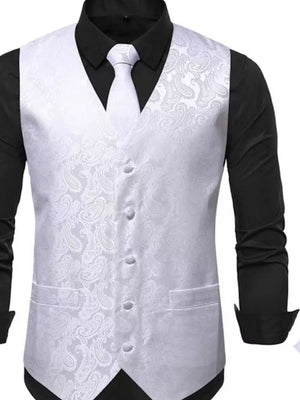 Silver Men's Full Size Paisley Print Button Up Vest