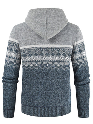 cardigan in Red with Fair Isle and hooded