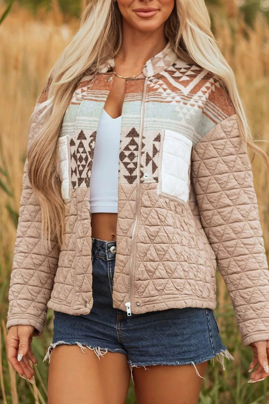 Aztec Quilted Patchwork Western Jacket option 7