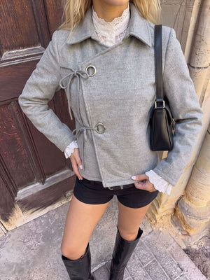 jacket in light gray featuring tie-front and regular fit
