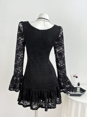 mini dress in Black with floral and lace