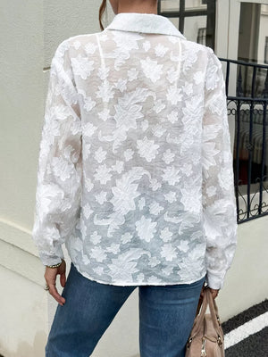 Sheer Floral Button Up Shirt option 5