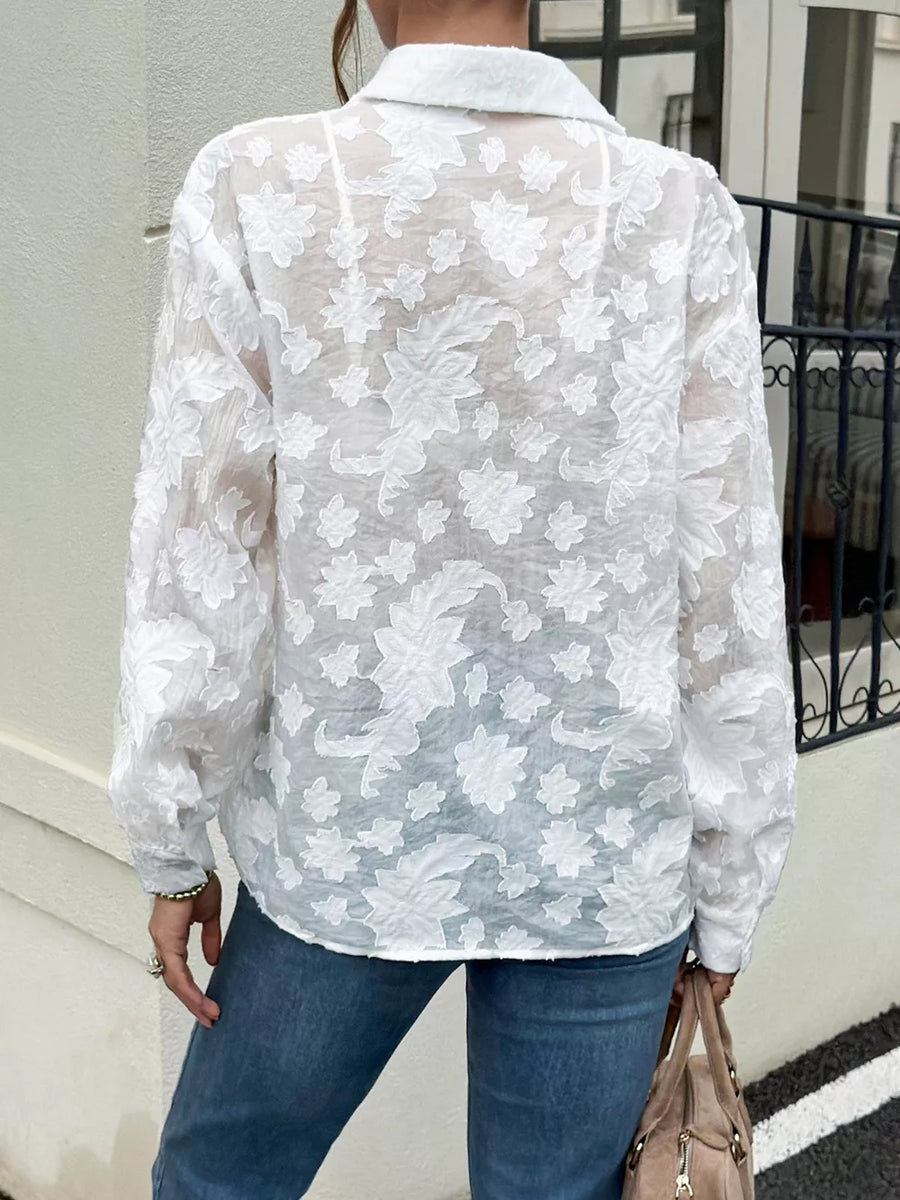 Sheer Floral Button Up Shirt option 5